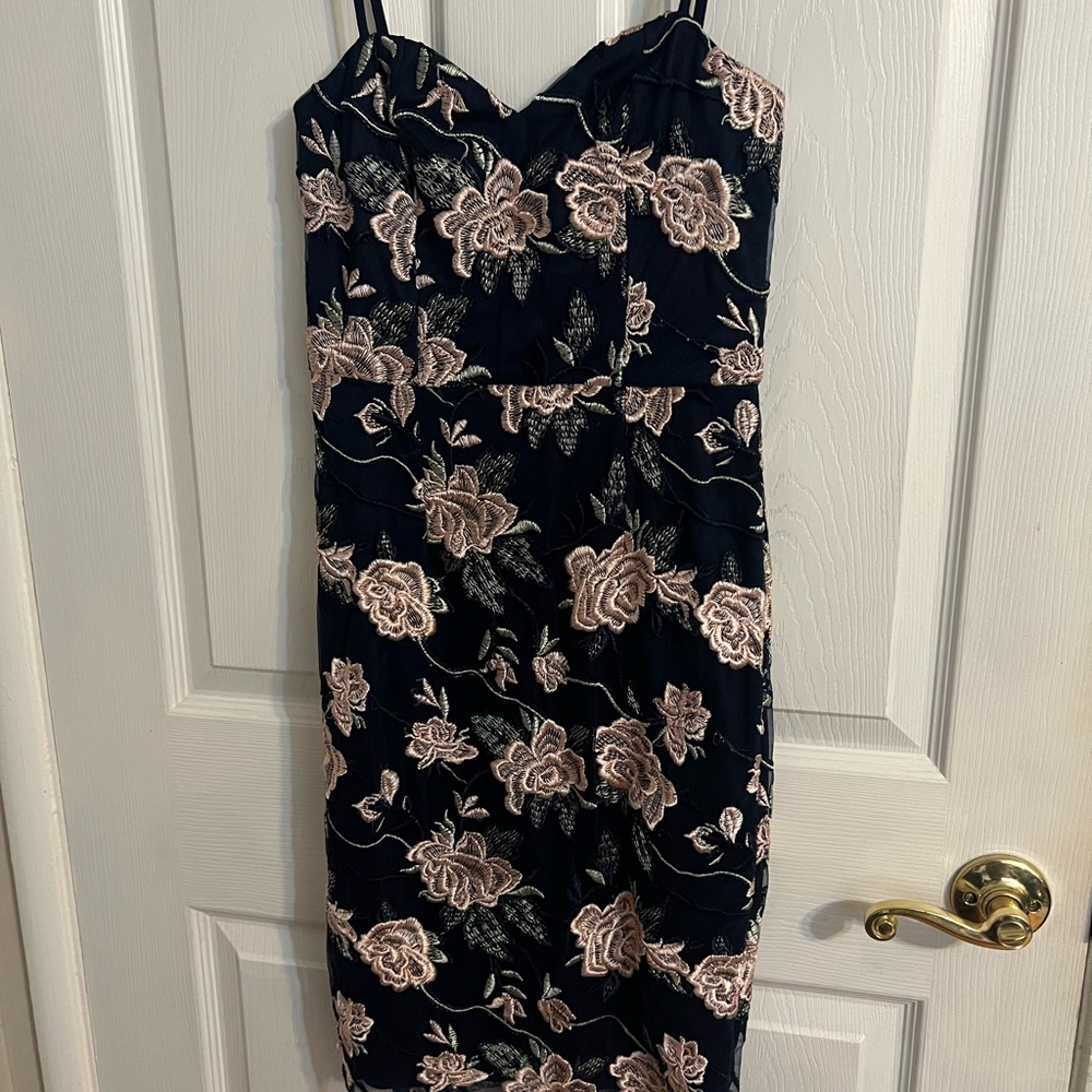 Lulu's Navy and Pink Floral Midi Dress